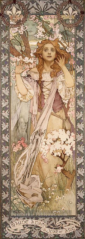 Maud Adams comme Jeanne d’Arc Art Nouveau tchèque Alphonse Mucha Peintures à l'huile